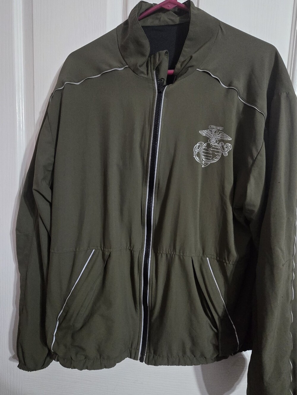 Men's Olive Green Full-Zip Jacket - Casual Lightweight CoatUSMC Semper Fideĺis M